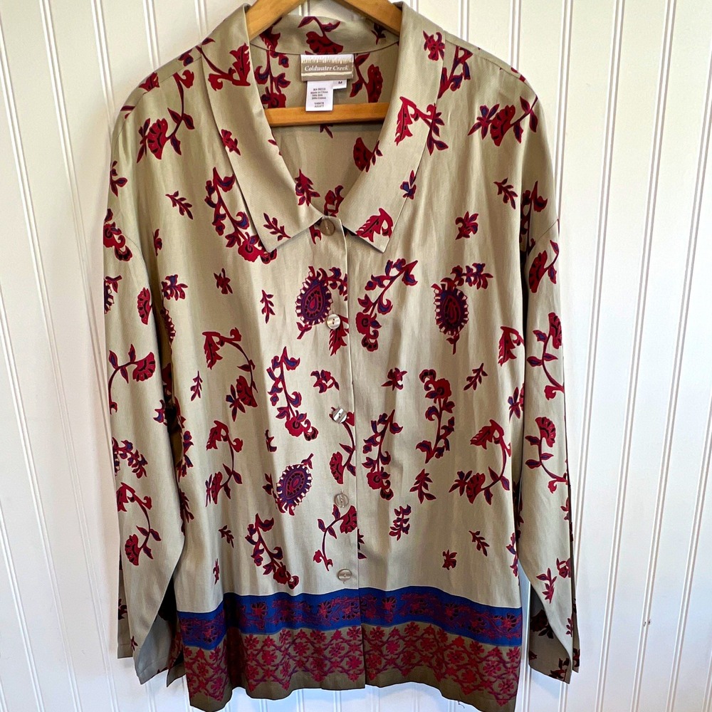 Coldwater Creek womens woven collared button front paisley silk cotton M VTG